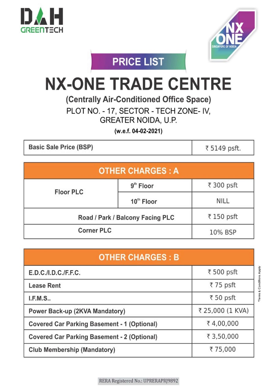 NX One Trade Center Price List